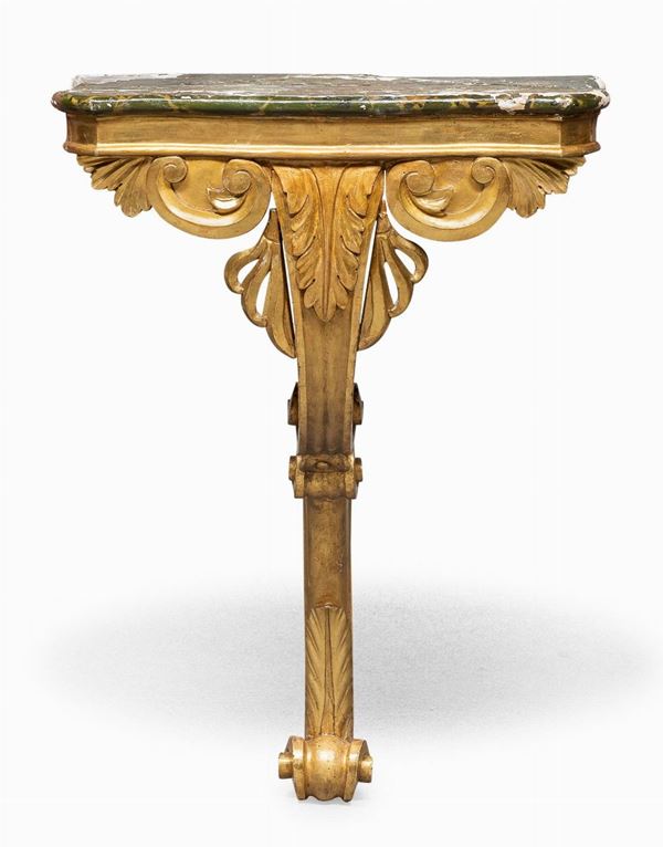CONSOLE MONOGAMBA IN LEGNO DORATO