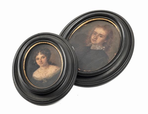 DUE MINIATURE SU RAME GETILUOMO E GENTILDONNA