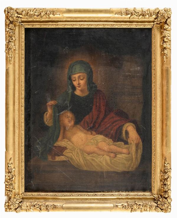 MADONNA CON IL BAMBINO DI PITTORE ROMANO DEL SETTECENTO