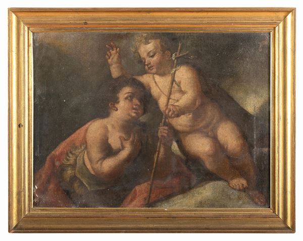 DIPINTO IL BAMBINO E SAN GIOVANNINO DI PITTORE GENOVESE