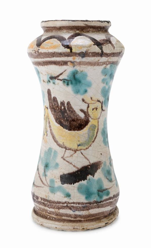 ALBARELLO IN MAIOLICA, PROBABILMENTE SICILIA