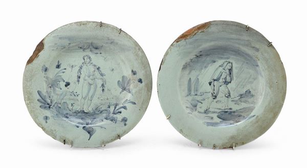 COPPIA DI PIATTI IN MAIOLICA, GENOVA O SAVONA XVIII SECOLO