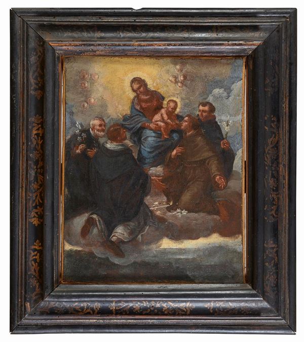 VERGINE COL BAMBINO E SANTI DI PITTORE NAPOLETANO