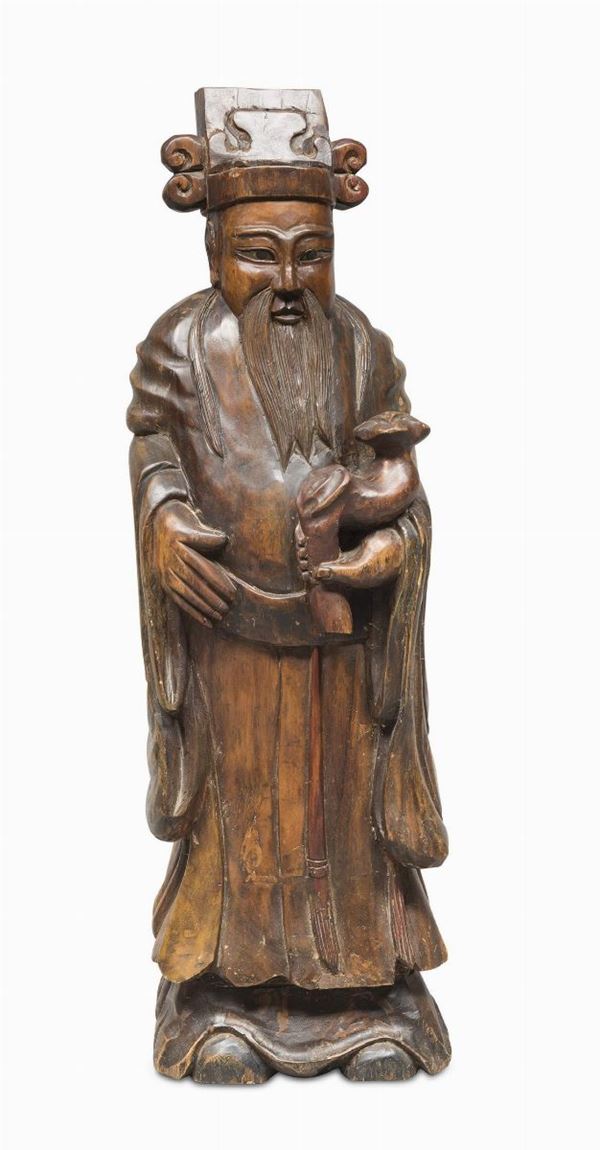 STATUA LIGNEA DI LAO FUXING, CINA XIX SECOLO