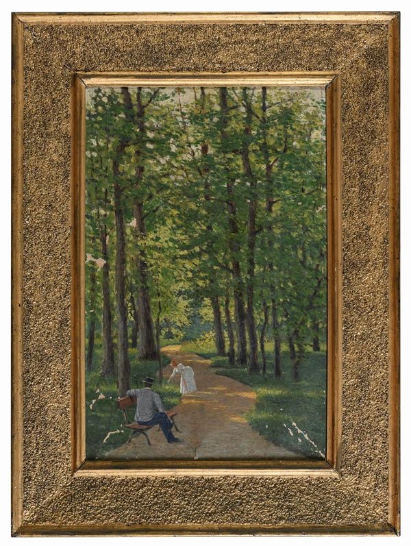 DIPINTO VIALE NEL PARCO DI SCUOLA FRANCESE