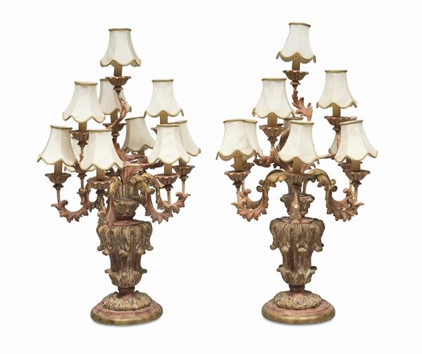 COPPIA DI CANDELABRI IN LEGNO LACCATO