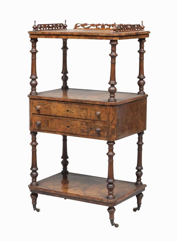 ETAGERE IN RADICA DI OLMO, INGHILTERRA