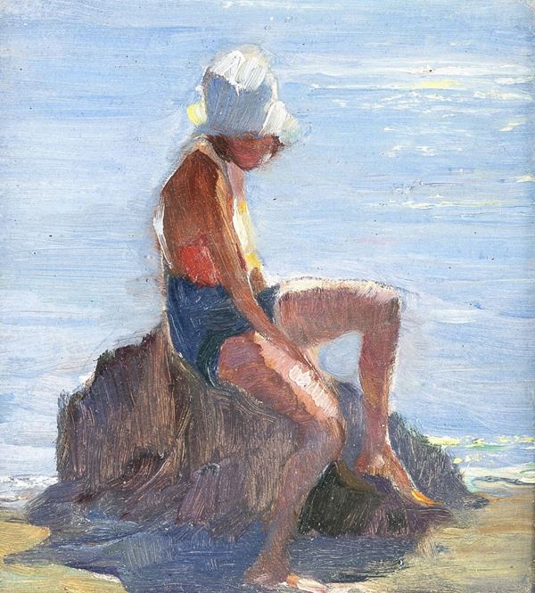 DIPINTO RAGAZZO AL MARE DI GAETANO SPINELLI