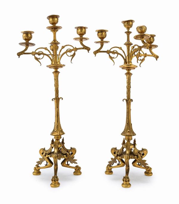 COPPIA DI CANDELABRI IN BRONZO DORATO, NAPOLEONE III