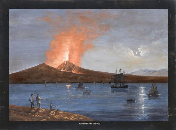 GOUACHE ERUZIONE DEL VESUVIO