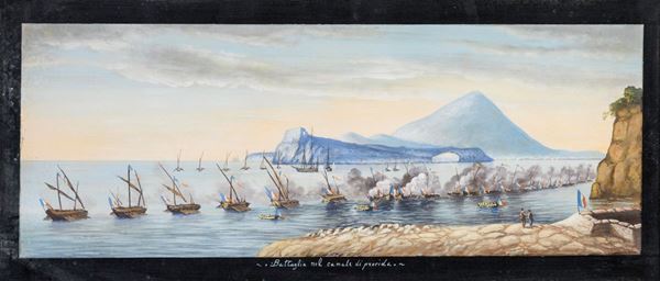 GOUACHE BATTAGLIA NEL CANALE DI PROCIDA