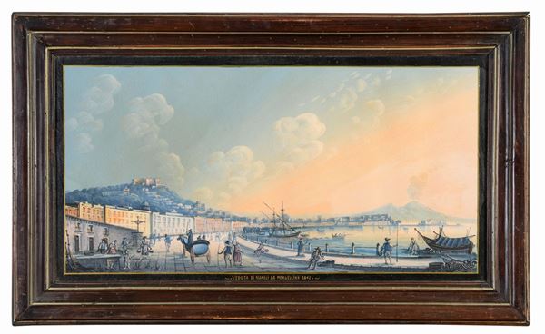 GOUACHE VEDUTA DI NAPOLI DA MERGELLINA, 1842