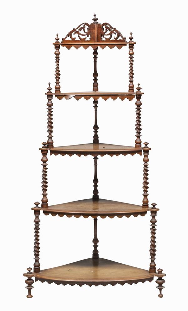 ETAGERE AD ANGOLO IN MOGANO