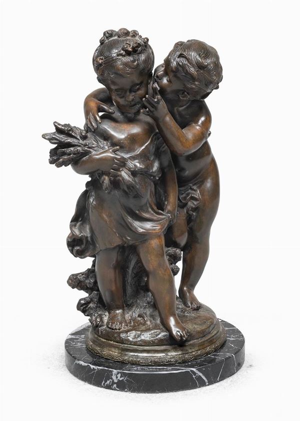 BRONZO DUE AMORINI DI SCULTORE FRANCESE