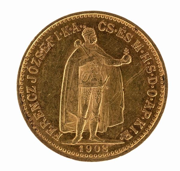 MONETA DI DIECI KRONER, UNGHERIA FRANCESCO GIUSEPPE I, 1908