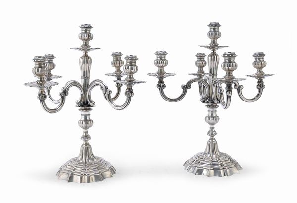 COPPIA DI CANDELABRI IN ARGENTO, BRESCIA 1850 ca.