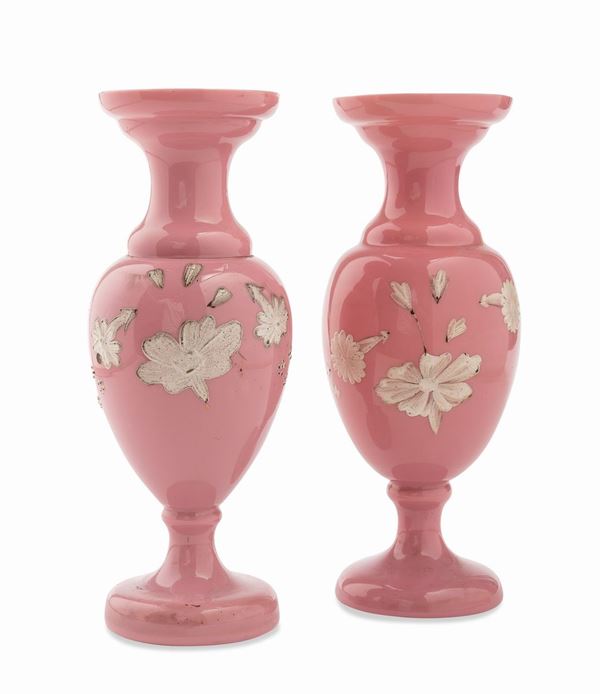 COPPIA DI VASETTI IN OPALINE ROSA