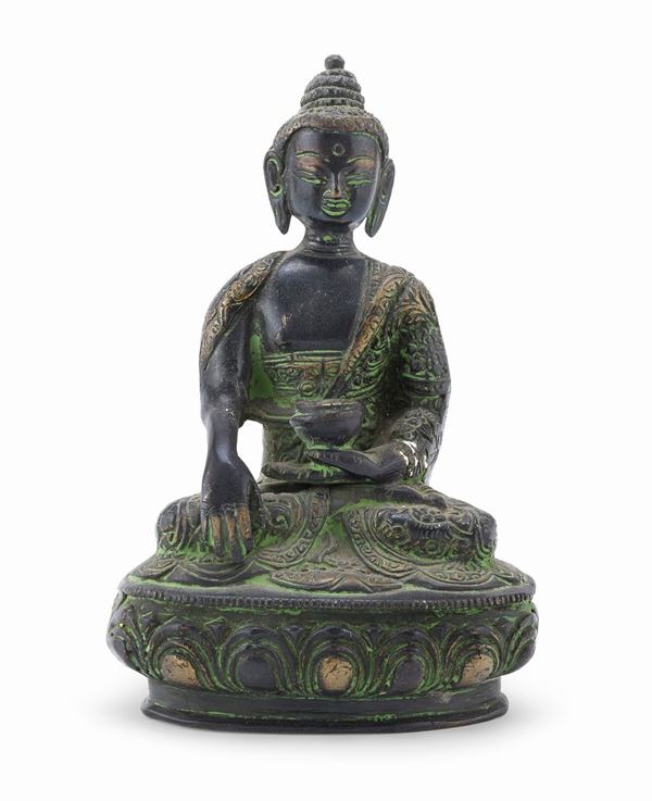 SCULTURA IN BRONZO A PATINA VERDE, CINA