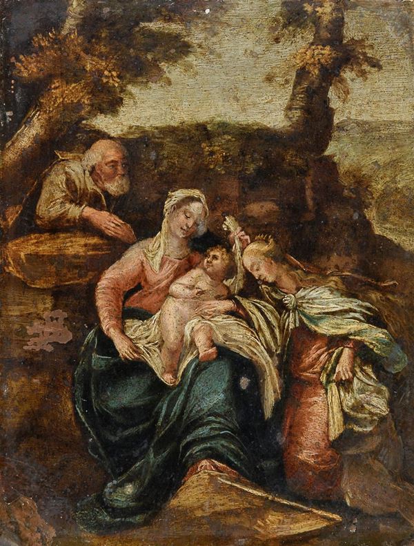 DIPINTO SACRA FAMIGLIA DI PITTORE EMILIANO DEL CINQUECENTO
