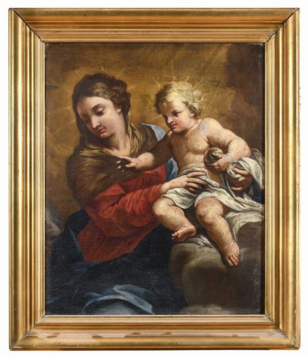 VERGINE CON IL BAMBINO DI PITTORE ROMANO DEL SEICENTO
