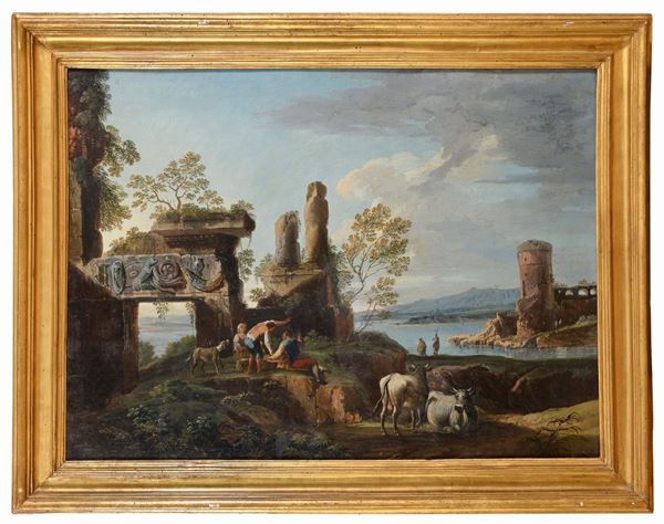 PAESAGGIO CON ROVINE ANTICHE E PASTORI DI ANDREA LOCATELLI