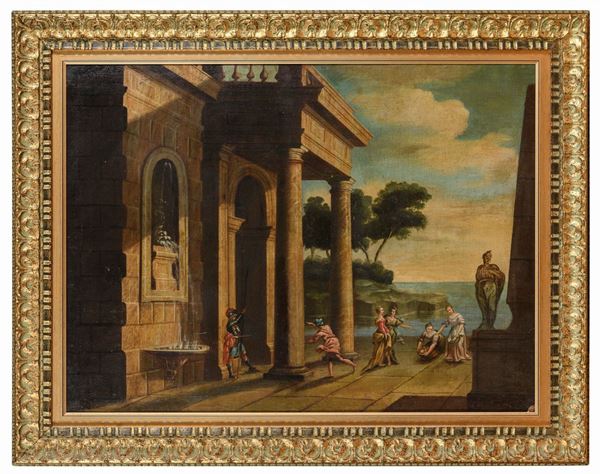 COPPIA DI DIPINTI ARCHITETTURE DI PITTORE NAPOLETANO