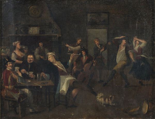SCENA DI OSTERIA DI PITTORE INGLESE DEL SETTECENTO