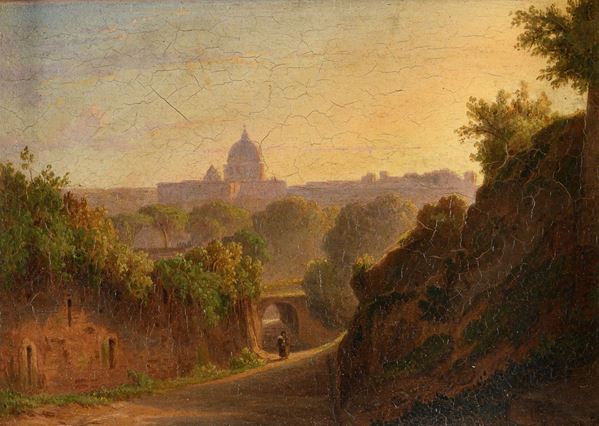 DIPINTO VEDUTA DI ROMA ALL&#39;ALBA