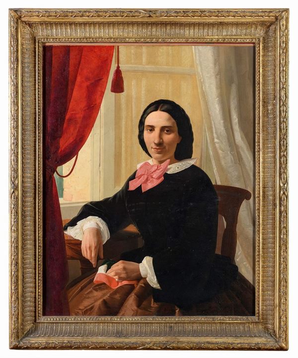 FANCIULLA CON FAZZOLETTO TRICOLORE DI PITTORE LOMBARDO