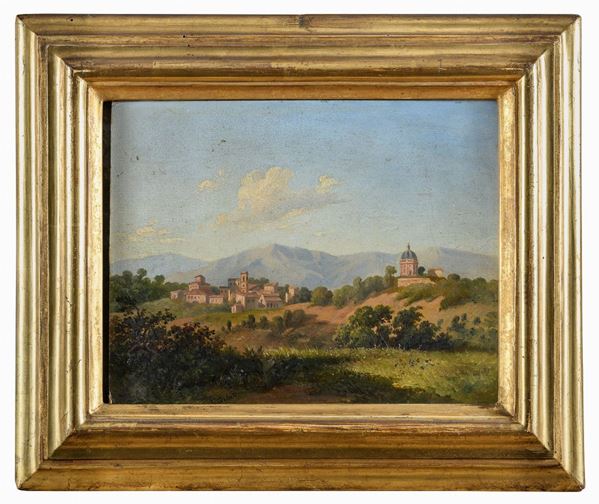 DIPINTO PAESAGGIO CON BORGO DI LORENZO GELATI