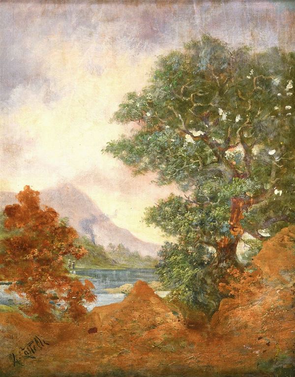 DIPINTO PAESAGGIO LACUSTRE DI ALESSANDRO CASTELLI