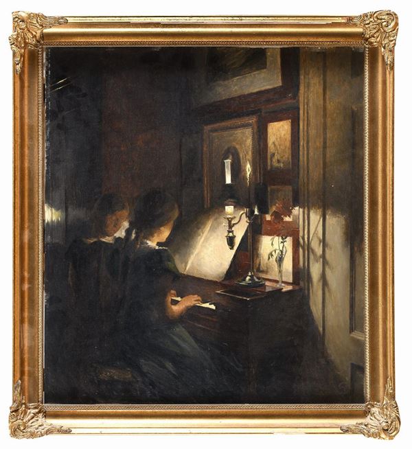 DIPINTO BAMBINE CHE SUONANO IL PIANO DI PETER VILHELM ILSTED