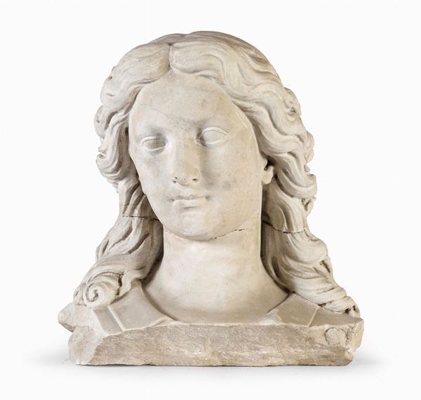 SCULTURA VOLTO DI DONNA IN MARMO BIANCO