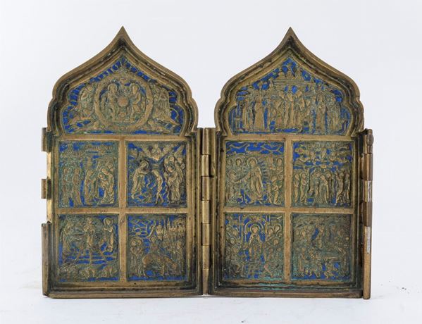 ICONA DA VIAGGIO IN BRONZO, RUSSIA XVIII SECOLO