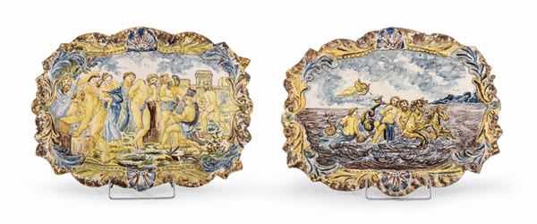 COPPIA DI GRANDI MATTONELLE IN CERAMICA, PROBABILMENTE NAPOLI