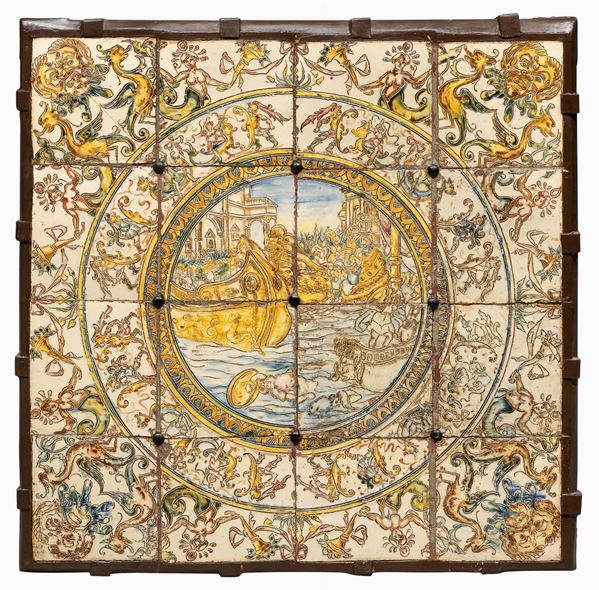 COMPOSIZIONE DI MATTONELLE IN MAIOLICA, OFFICINA CAMPANA