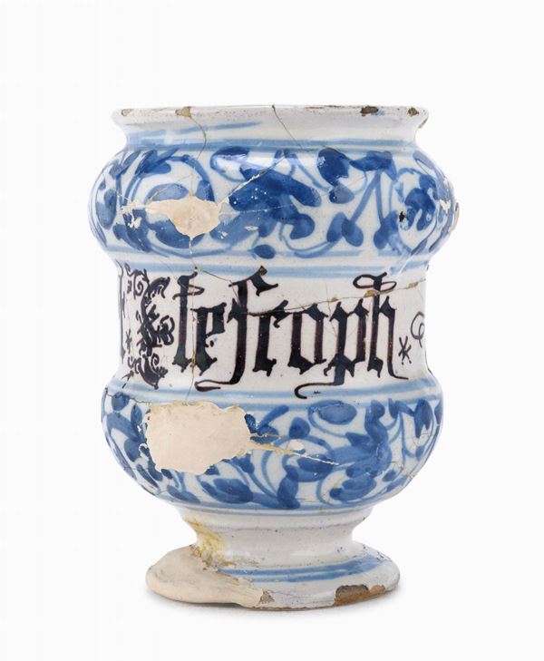 PICCOLO VASO DA FARMACIA IN MAIOLICA, NAPOLI
