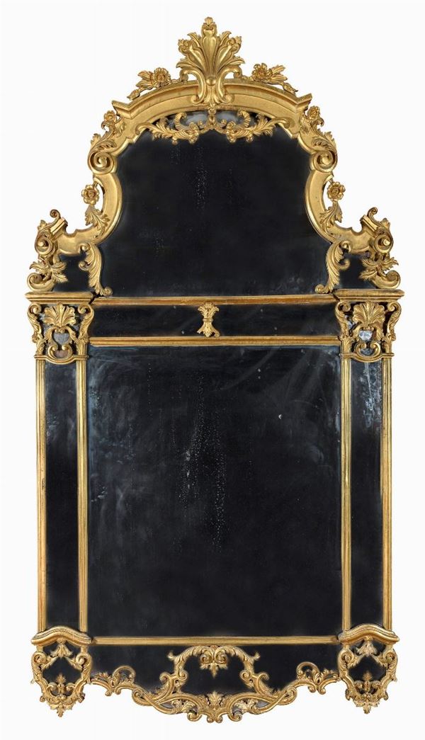 SPECCHIERA IN LEGNO DORATO, GENOVA XVIII SECOLO