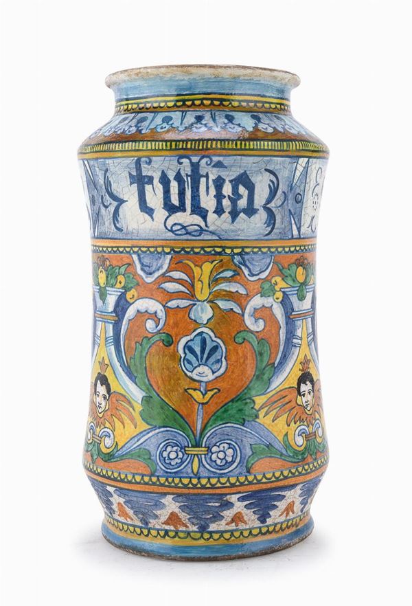 ALBARELLO IN MAIOLICA, PROBABILMENTE SICILIA