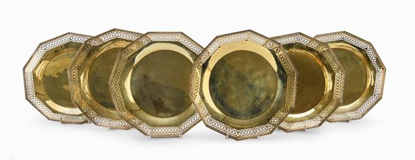 SEI PIATTI IN ARGENTO DORATO, SHEFFIELD 1850 ca.
