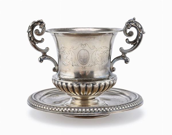 TAZZA E PIATTINO IN ARGENTO, GERMANIA 1900/1950