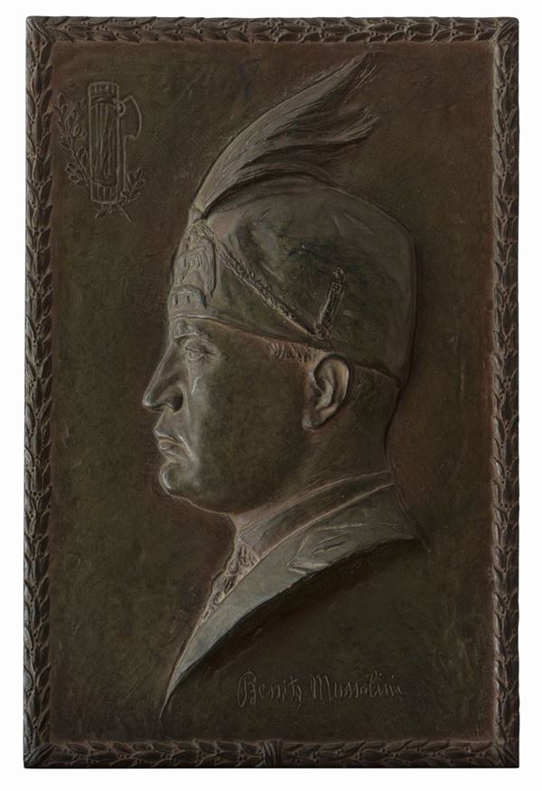 BASSORILIEVO BRONZO RITRATTO MUSSOLINI FIRMATO