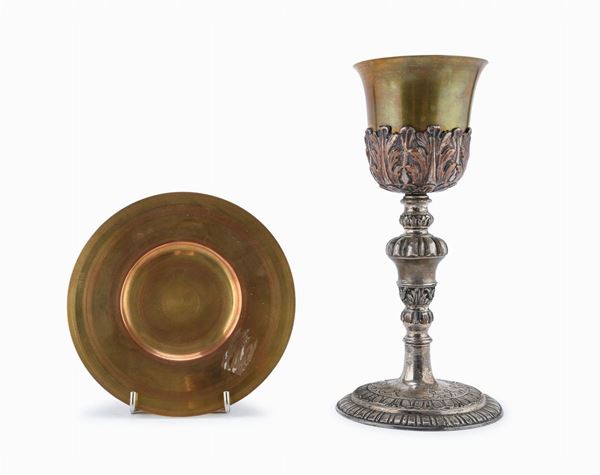 CALICE CON PATENA IN BRONZO ARGENTATO, XVIII SECOLO