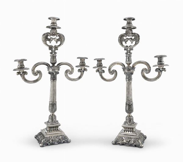 COPPIA DI CANDELABRI IN ARGENTO, GERMANIA XVIII SECOLO