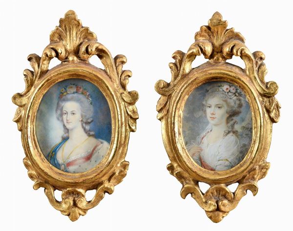 COPPIA DI MINIATURE FRANCESI GENTILDONNE