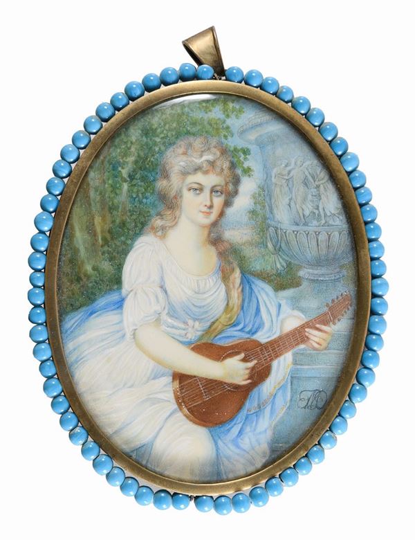 MINIATURA GENTILDONNA CON CORNICE DI TURCHESI