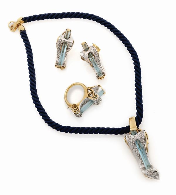 PARURE CON  ACQUAMARINA E BRILLANTI
