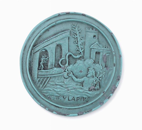 MEDAGLIO CON BASSORILIEVO DI ESCULAPIO