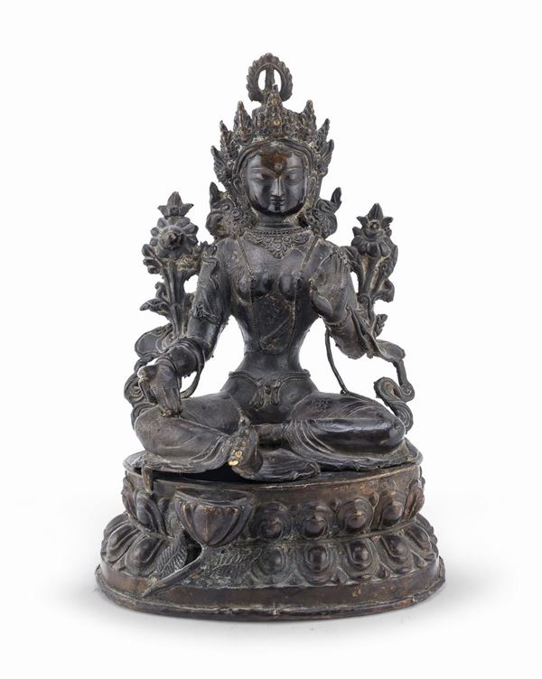 SCULTURA DI TARA IN BRONZO, CINA FINE XIX, INIZIO XX SECOLO