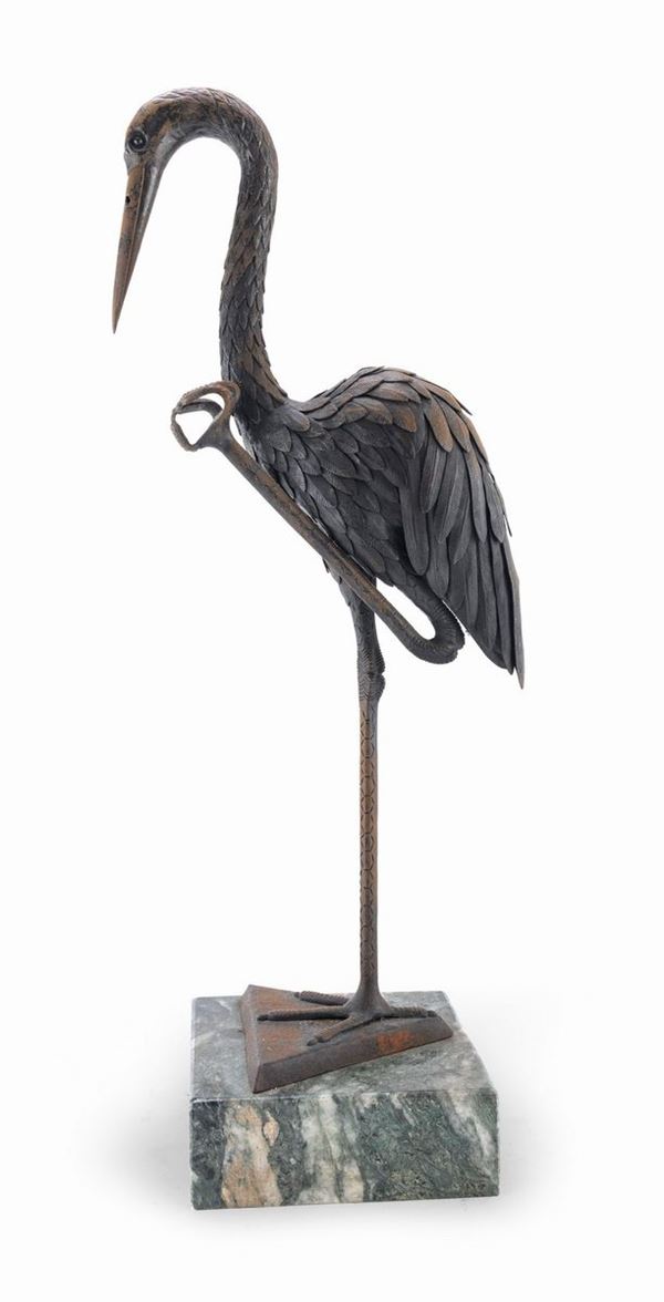 SCULTURA DI FENICE IN BRONZO BRUNITO, CINA